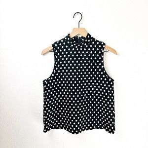Anthropologie Postmark Black and White Polka Dot High Neck Tank Top, Small